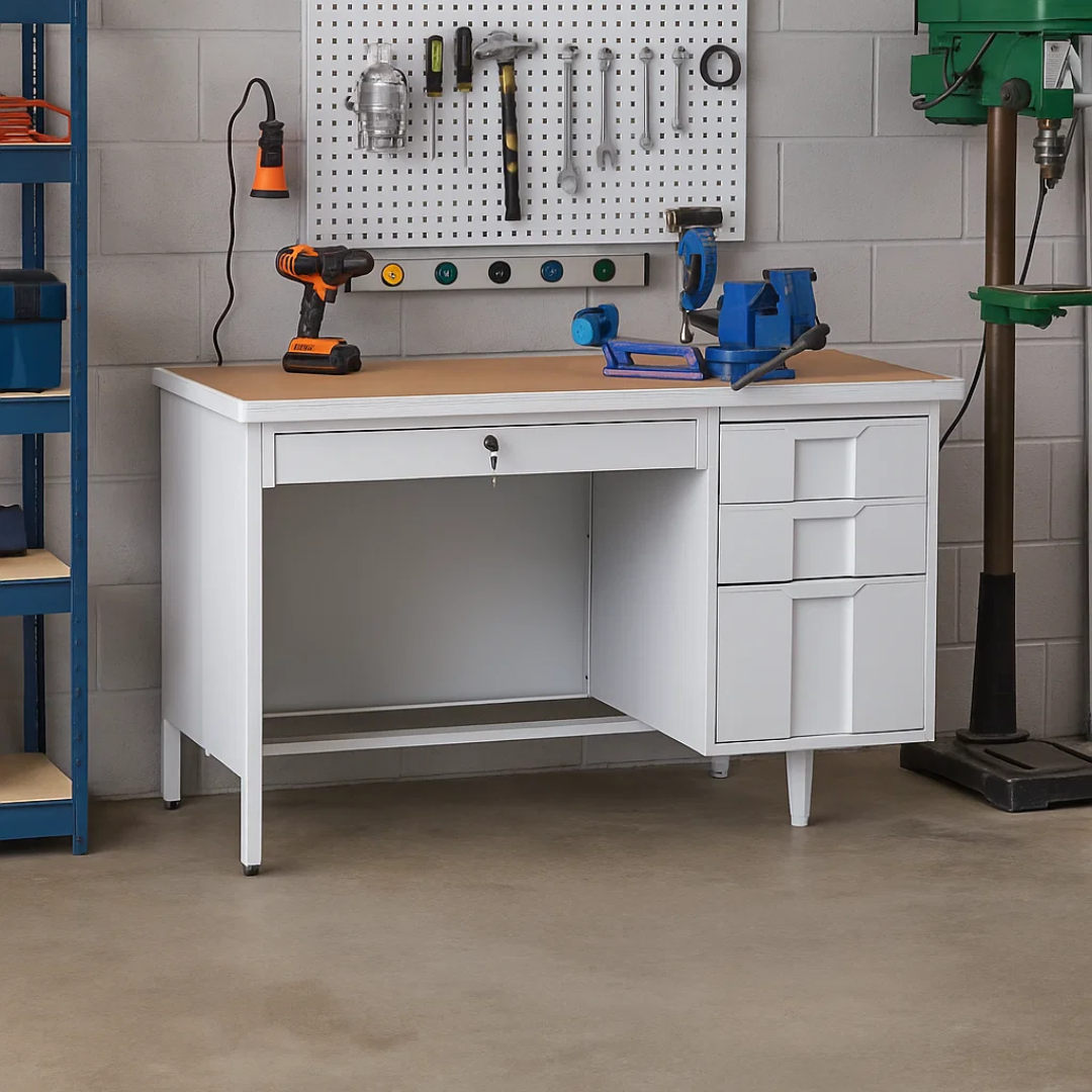 Метално бюро Carmen CR-1318 L – сиво / бук