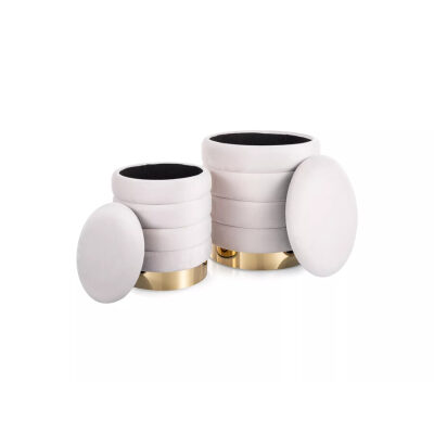 Комплект от два кадифени пуфа - светлобежов