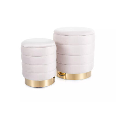 Комплект от два кадифени пуфа - светлобежов