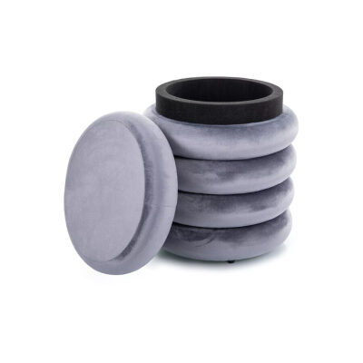 Кадифен пуф с място за съхранение - сив