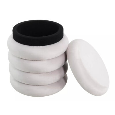 Кадифен пуф за съхранение - светло бежов