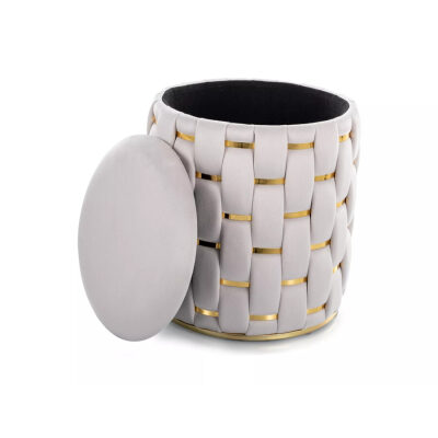 Кадифен пуф за съхранение - светлобежов