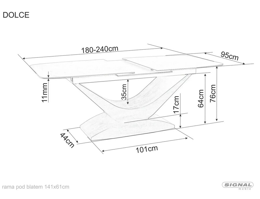 Разтегателна маса 180 /240×95см – матово бяло/дъб