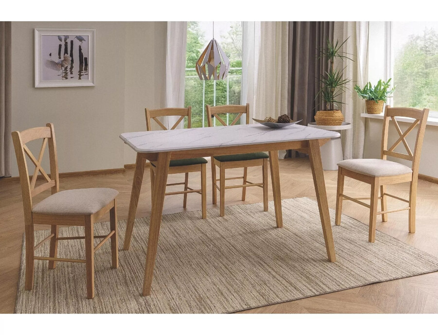 Маса 120×75 – бял мрамор/дъб