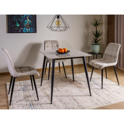 Квадратна маса 80x80см - гланцово бяло/матово черно