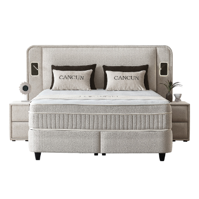 Тапицирана спалня с матрак CANCUN 160 x 200 - бежов 04