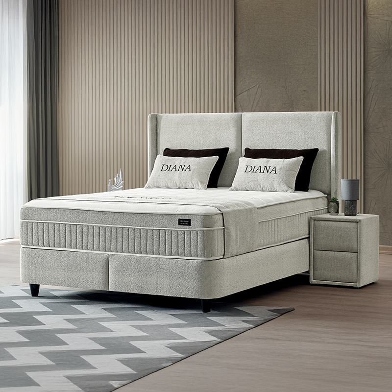 Тапицирана спалня с матрак DIANA 180 x 200 – светлосив 326
