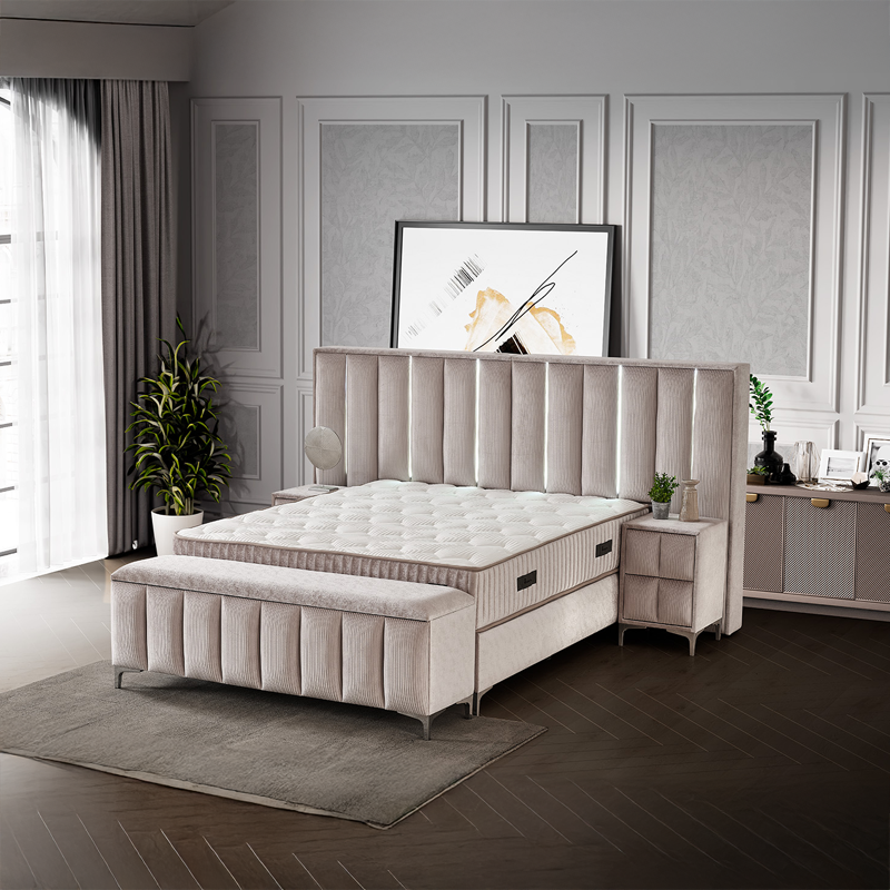 Тапицирана спалня с матрак MOONLIGHT 140 x 200 – бежов 03