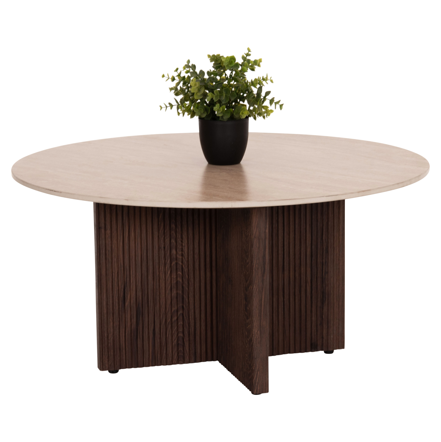 Кафе маса ф80 см керамичен плот травертин