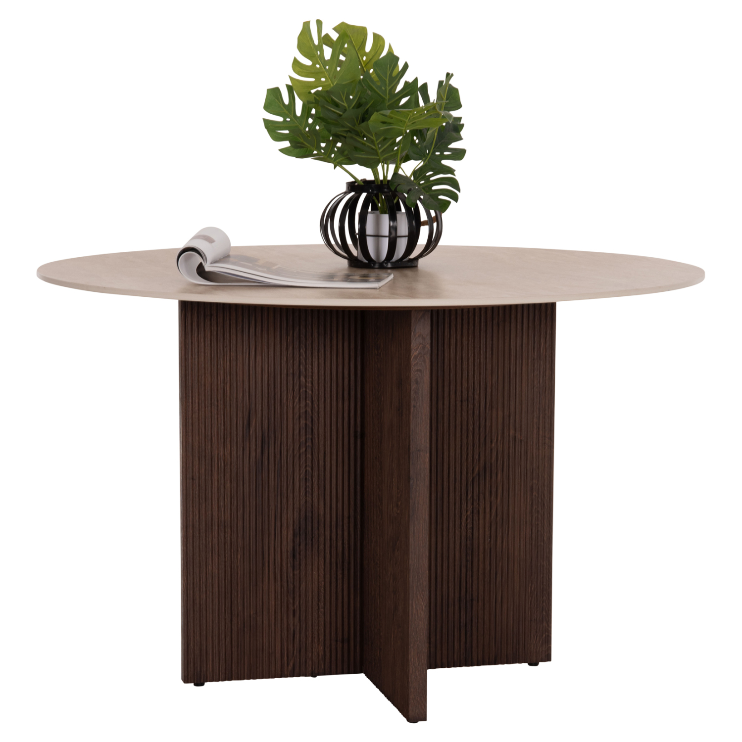 Маса ф120 см керамичен плот травертин