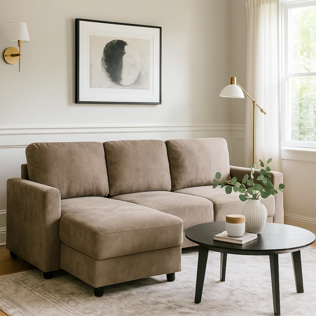 Ъглов разтегален диван BUMBA – кафяв Е40