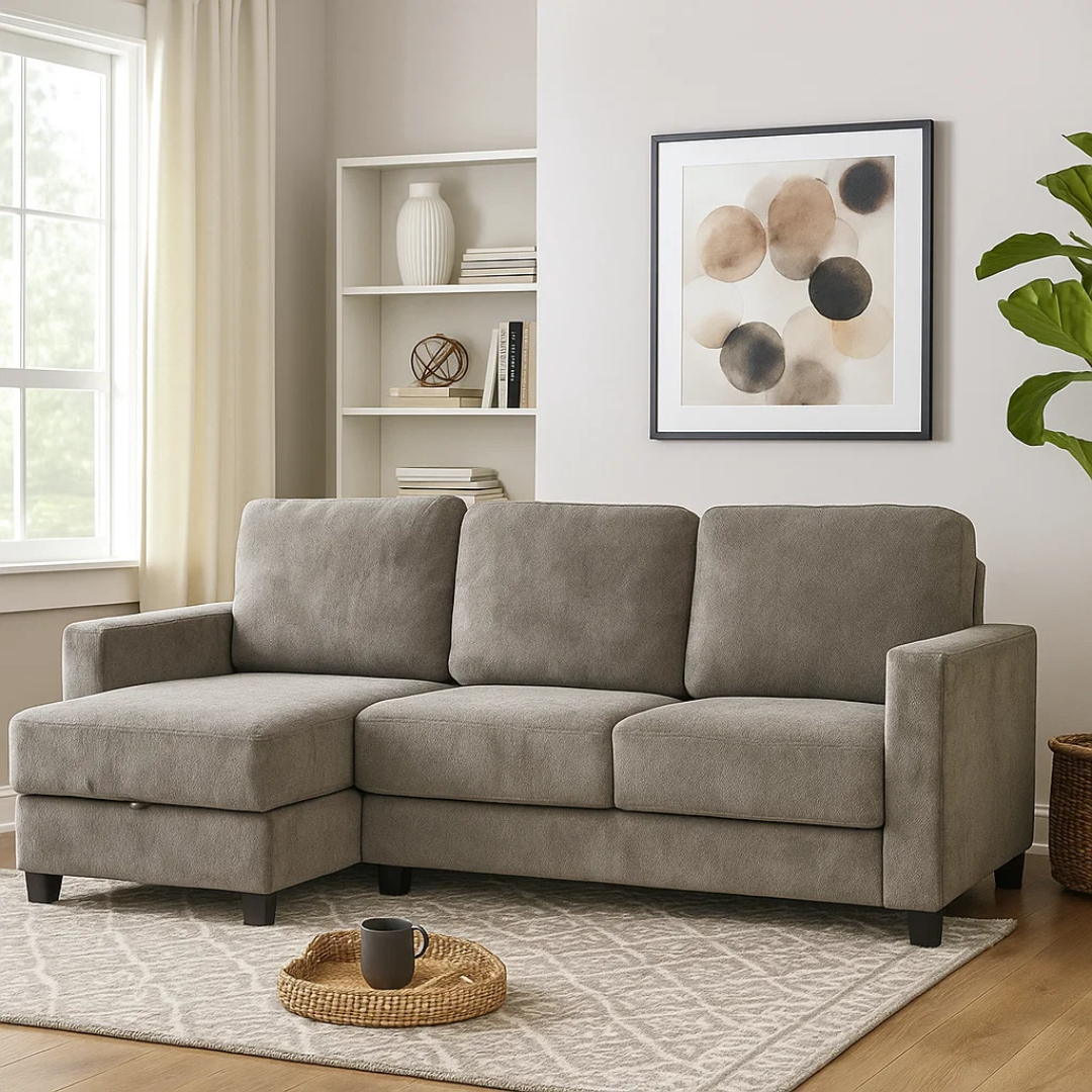 Ъглов разтегален диван BUMBA – сив Е13