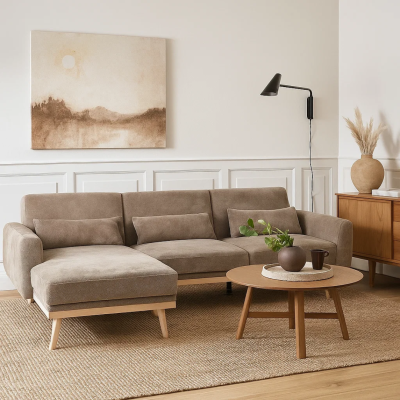 Ъглов разтегателен диван VIVI - кафяв V38