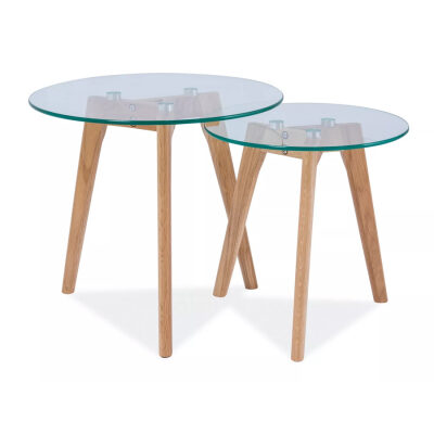 Комплект от две кръгли пейки - прозрачни/дъбови