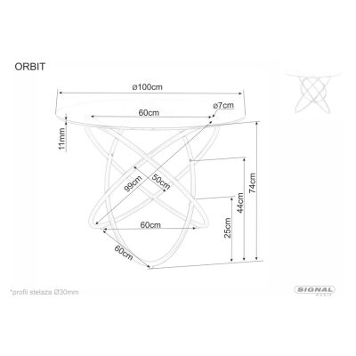 кръгла маса 100 см - прозрачна/хром