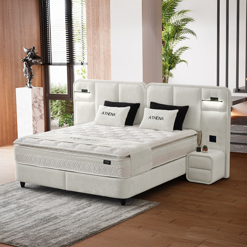 Тапицирана спалня с матрак ATHENA 160 х 200 – слонова кост SY