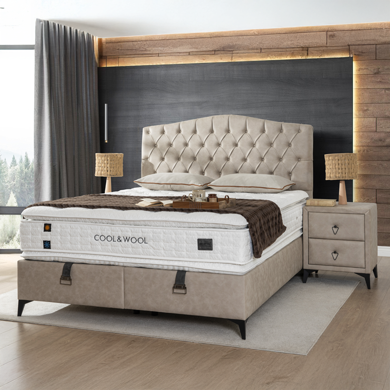 Тапицирана спалня с матрак COOL WOOL 180 x 200 – бежов 3
