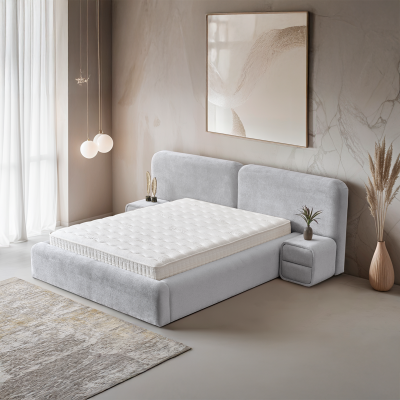 Тапицирана спалня с матрак MYKONOS 180 х 200 – сребърен AN