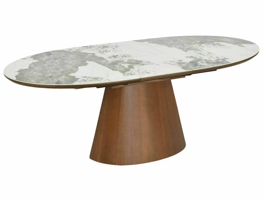 Овална разтегателна маса CERAMIC 160/200x90 - бяло гланц/орех