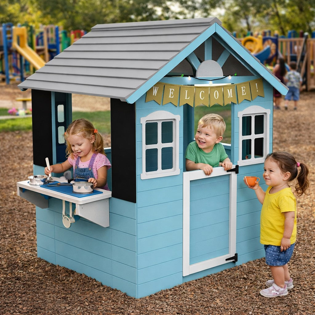 Детска дървена къща за игра GINGER HOME с кухня – 110×103×137 см