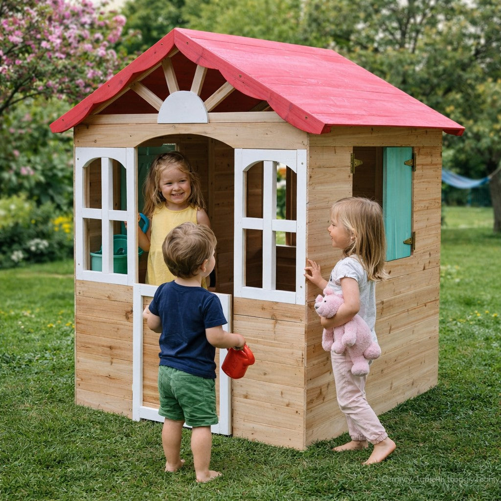Детска дървена къщичка за игра на открито GINGER HOME – за двор и градина