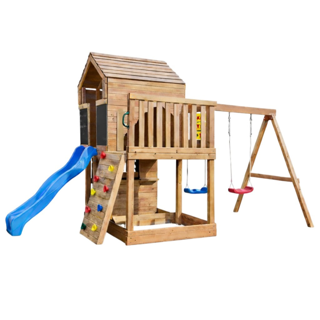 Голяма Детска Дървена Къщичка GINGER HOME за Двор с Пързалка
