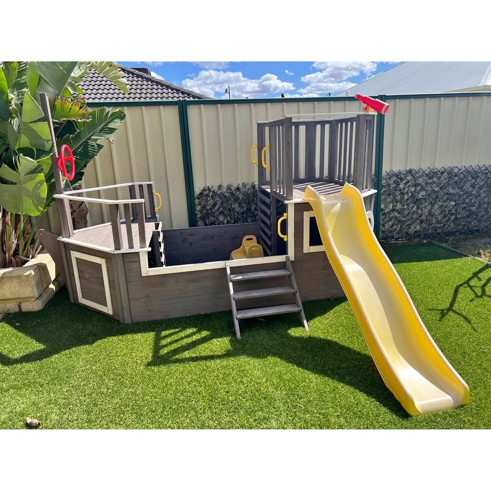 Детска Дървена Катерушка Пиратски Кораб с Пързалка и Пясъчник GINGER HOME – За Двор и Градина