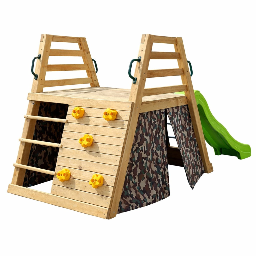 Детска дървена пързалка с катерушка за двор GINGER HOME