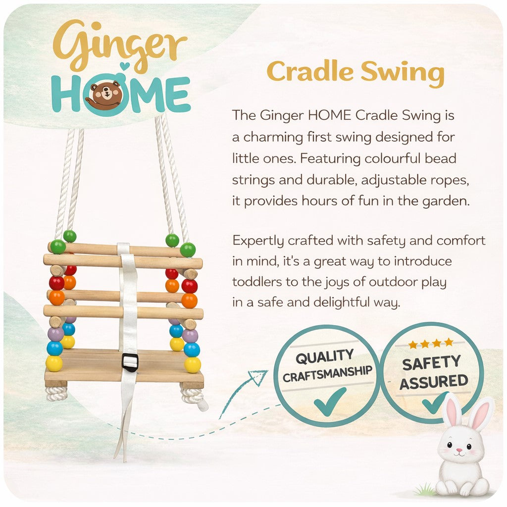 Детска Дървена Люлка GINGER HOME с Колан и Бордове – до 70 кг