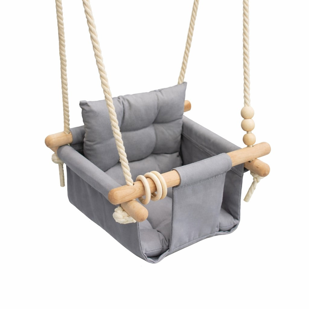 Детска Дървена Люлка GINGER HOME Scandi – Мека Памучна Седалка с Облегалка