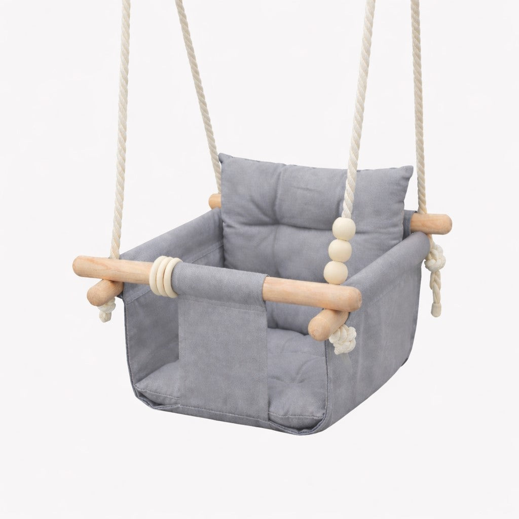 Детска Дървена Люлка GINGER HOME Scandi – Мека Памучна Седалка с Облегалка