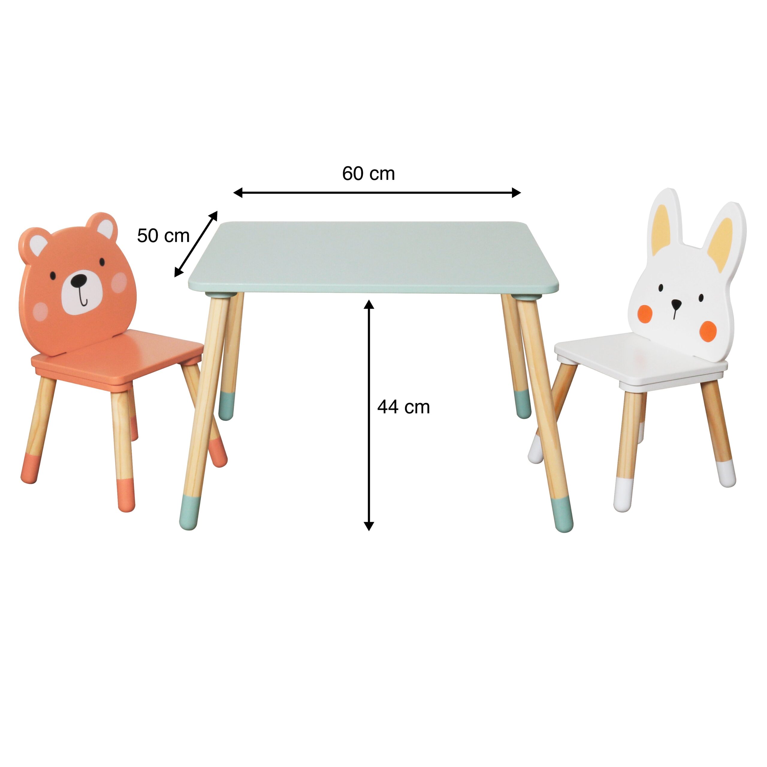 Детска Дървена Маса с 2 Столчета GINGER HOME – Мече и Зайче