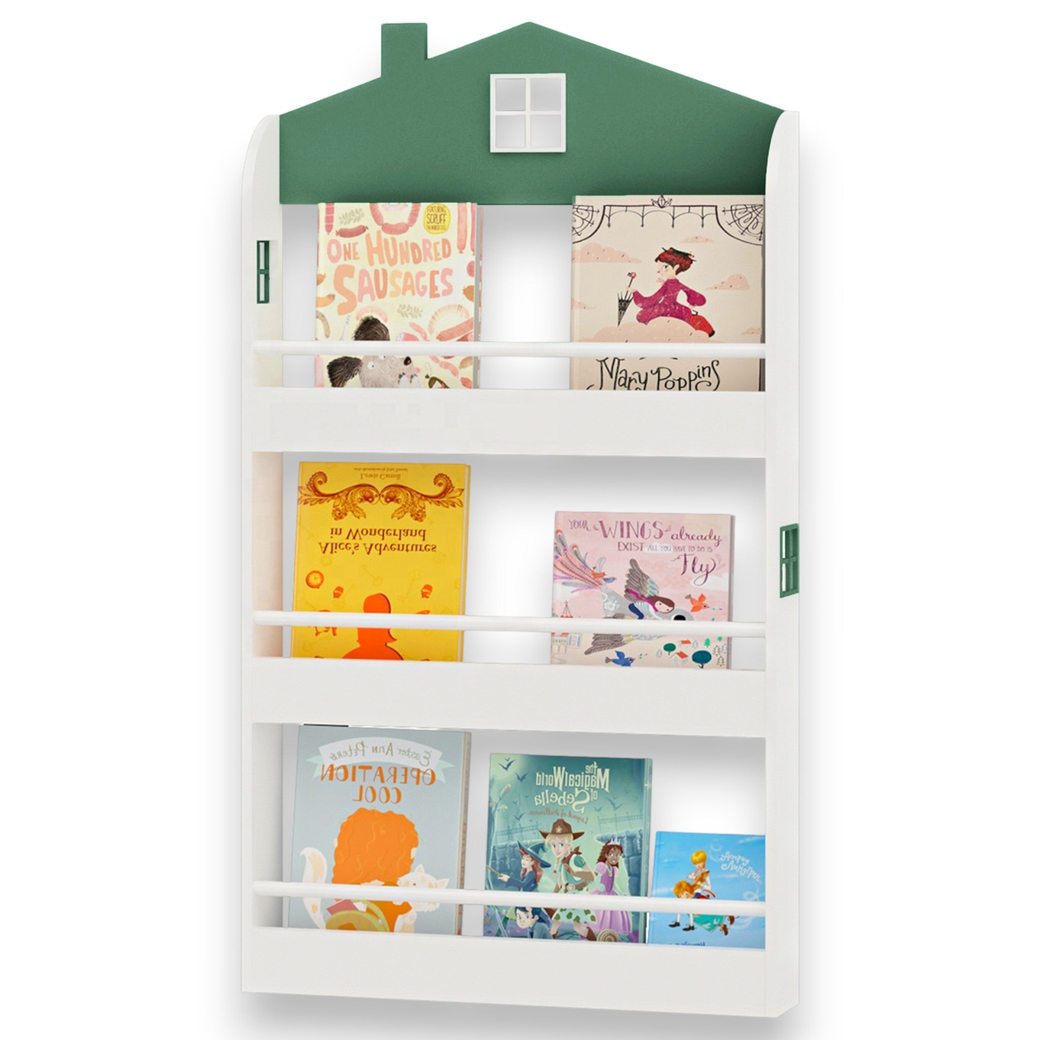Детска Етажерка за Книги и Играчки GINGER HOME – Къщичка, 3 Рафта, Дърво, 60x12x106 см Детска Етажерка за Книги и Играчки GINGER HOME – Къщичка