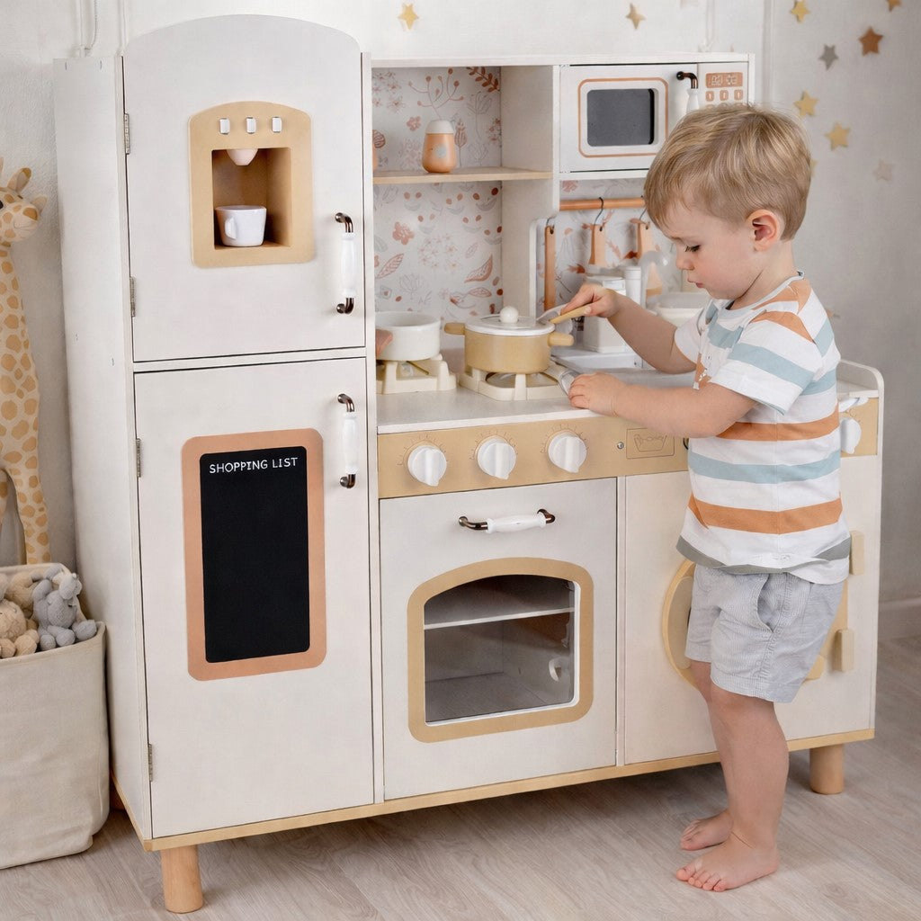 Детска Дървена Кухня GINGER HOME – Винтидж Модел с Електронни Котлони