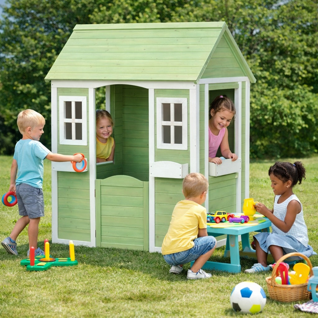 Детска Дървена Къщичка за Игра на Открито GINGER HOME – Градинска Къща за Деца