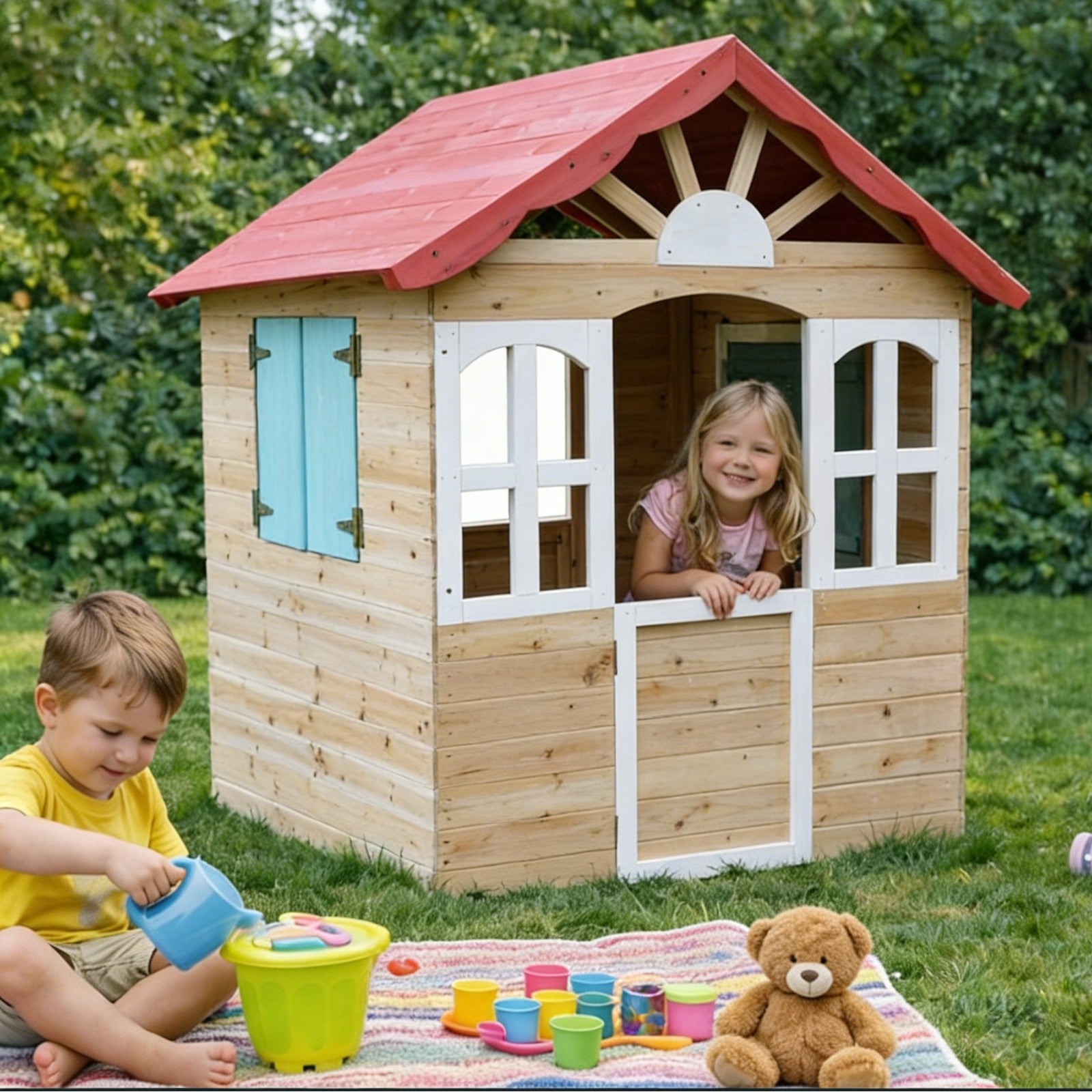 Детска дървена къщичка за игра на открито GINGER HOME – за двор и градина