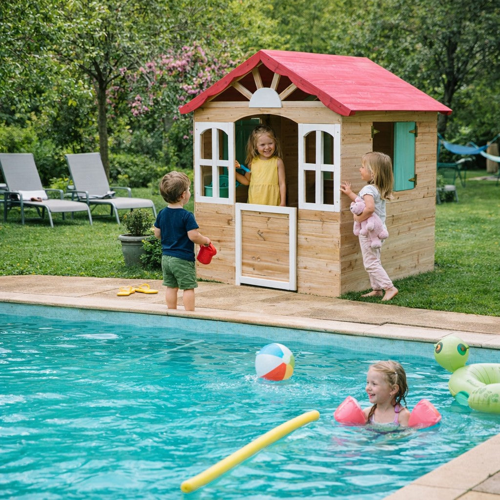 Детска дървена къщичка за игра на открито GINGER HOME – за двор и градина