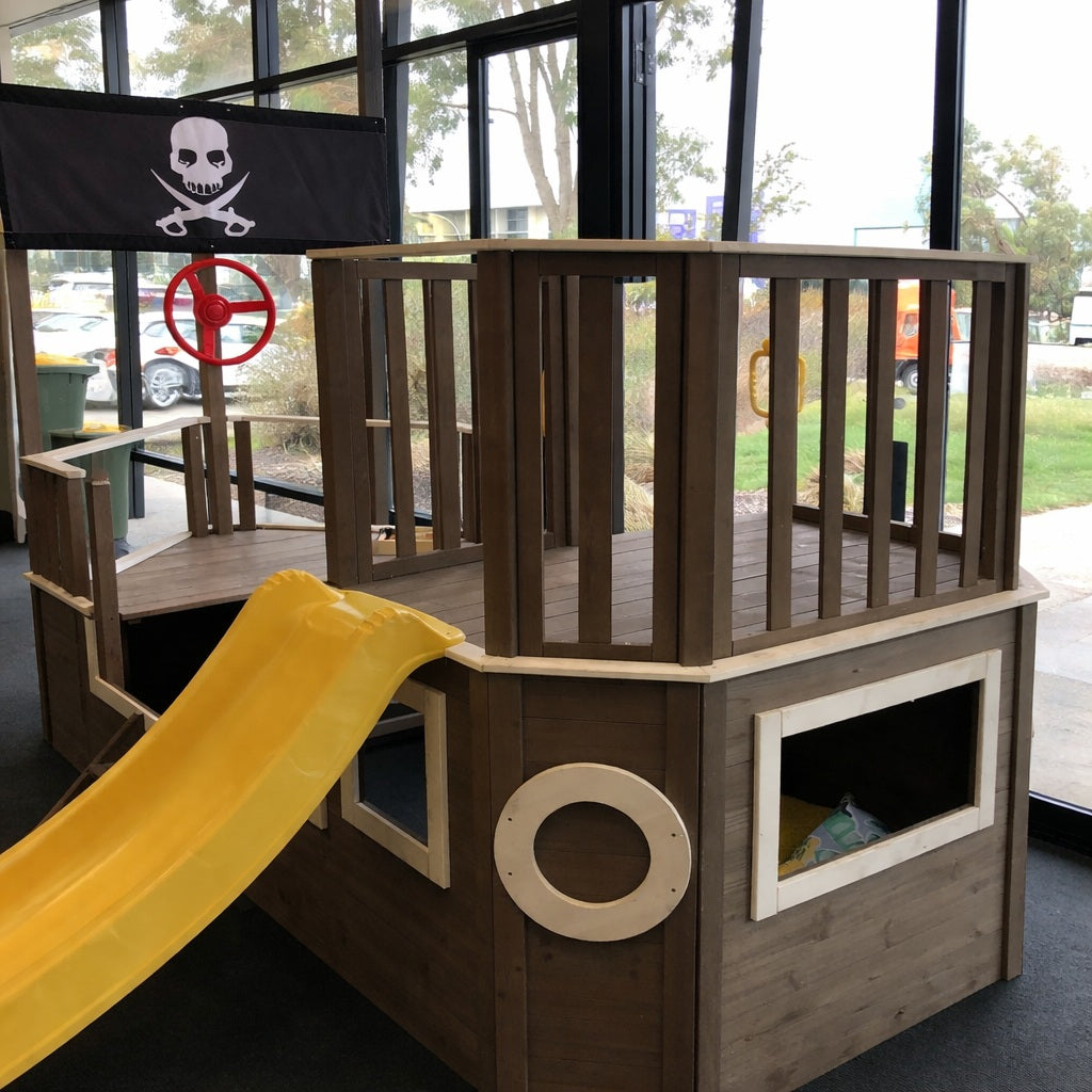 Детска Дървена Катерушка Пиратски Кораб с Пързалка и Пясъчник GINGER HOME – За Двор и Градина