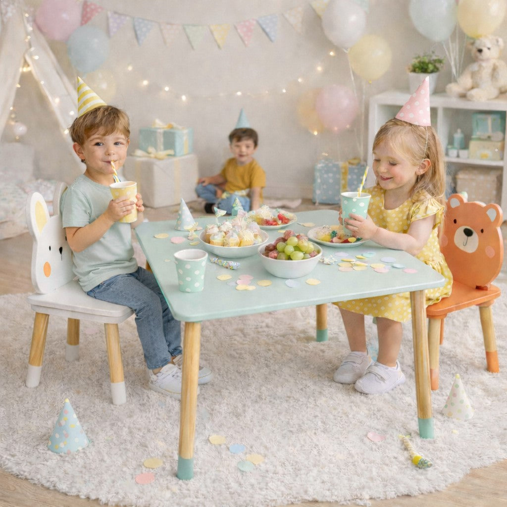 Детска Дървена Маса с 2 Столчета GINGER HOME – Мече и Зайче
