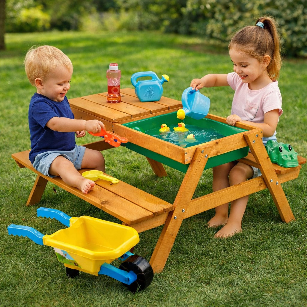 Детска Дървена Маса с Пейки и Пясъчник GINGER HOME – 2в1