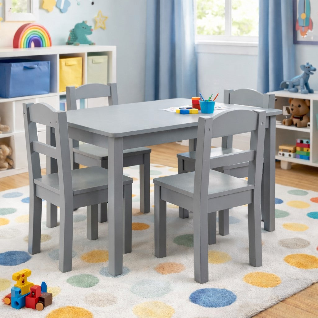 Детска Маса с 4 Столчета GINGER HOME – Дървена Детска Маса за Игра и Учене