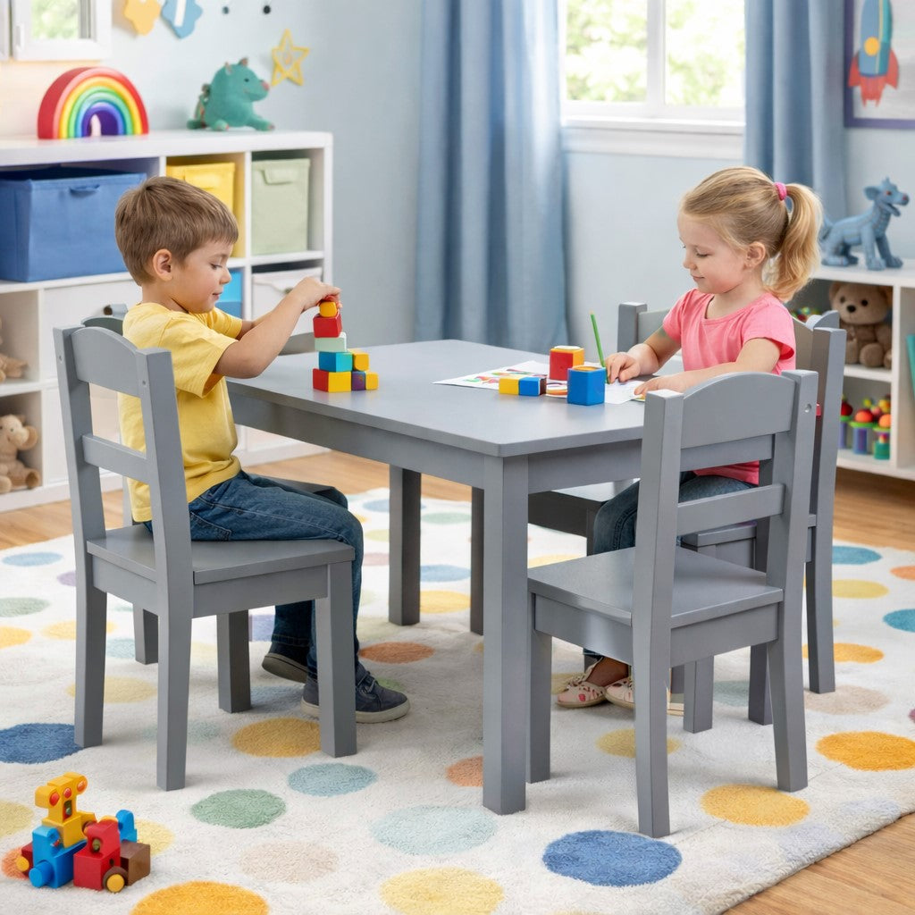 Детска Маса с 4 Столчета GINGER HOME – Дървена Детска Маса за Игра и Учене