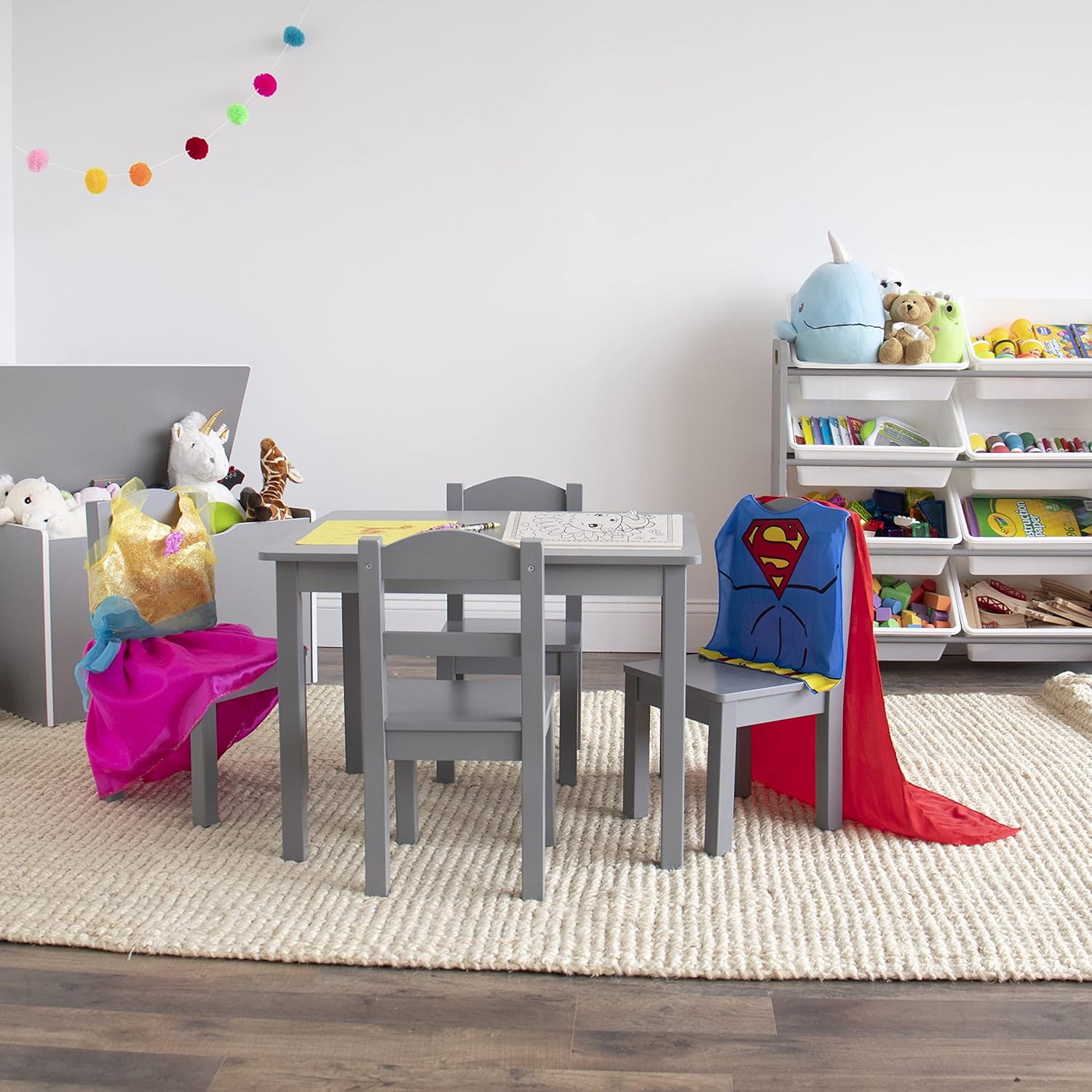 Детска Маса с 4 Столчета GINGER HOME – Дървена Детска Маса за Игра и Учене