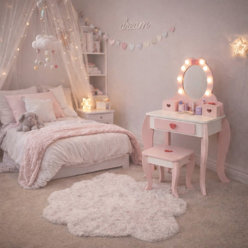 Детска Дървена Тоалетка с Огледало и Светлини GINGER HOME