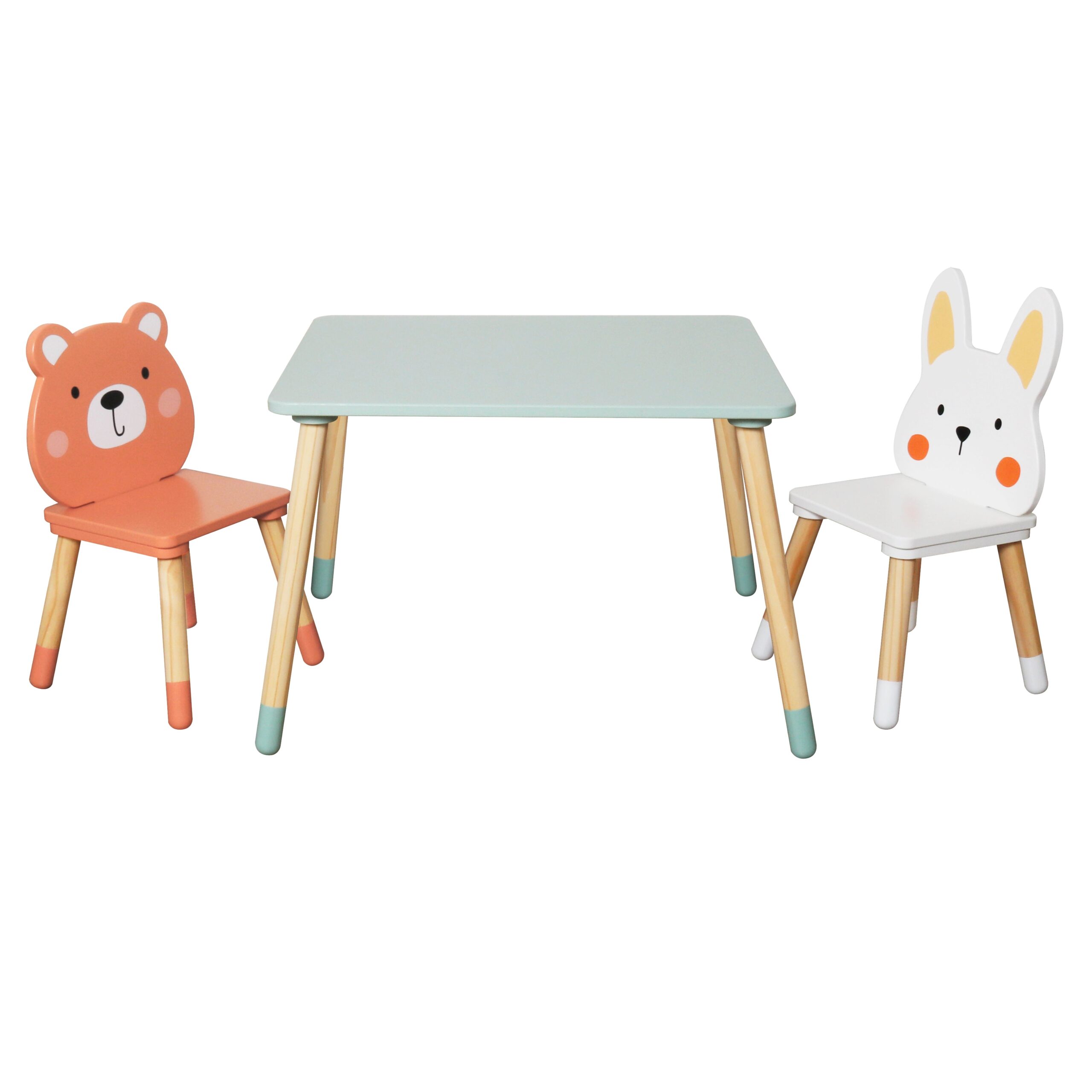 Детска Дървена Маса с 2 Столчета GINGER HOME – Мече и Зайче, Комплект за Игра и Учене Детска Дървена Маса с 2 Столчета GINGER HOME – Мече и Зайче