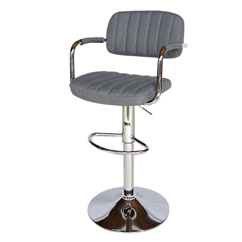 Бар стол със сив текстил и подлакътници
