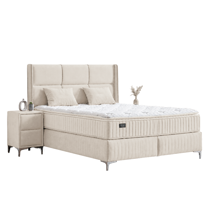 Тапицирана спалня с матрак BELLA 160 x 200 - бежов 02
