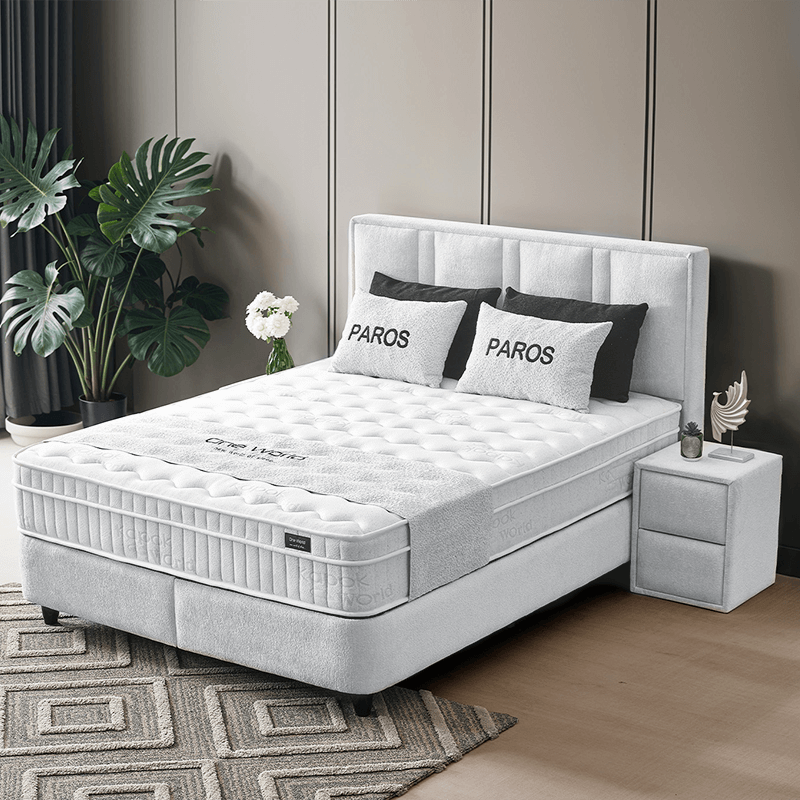 Тапицирана спалня с матрак PAROS 140 х 200 – сребърен AN