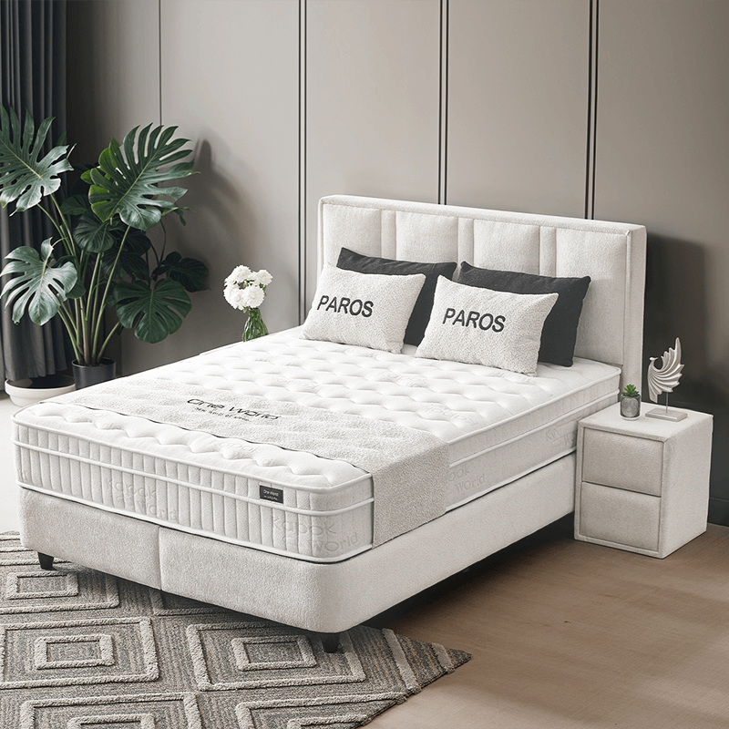 Тапицирана спалня с матрак PAROS 160 х 200 – крем AN