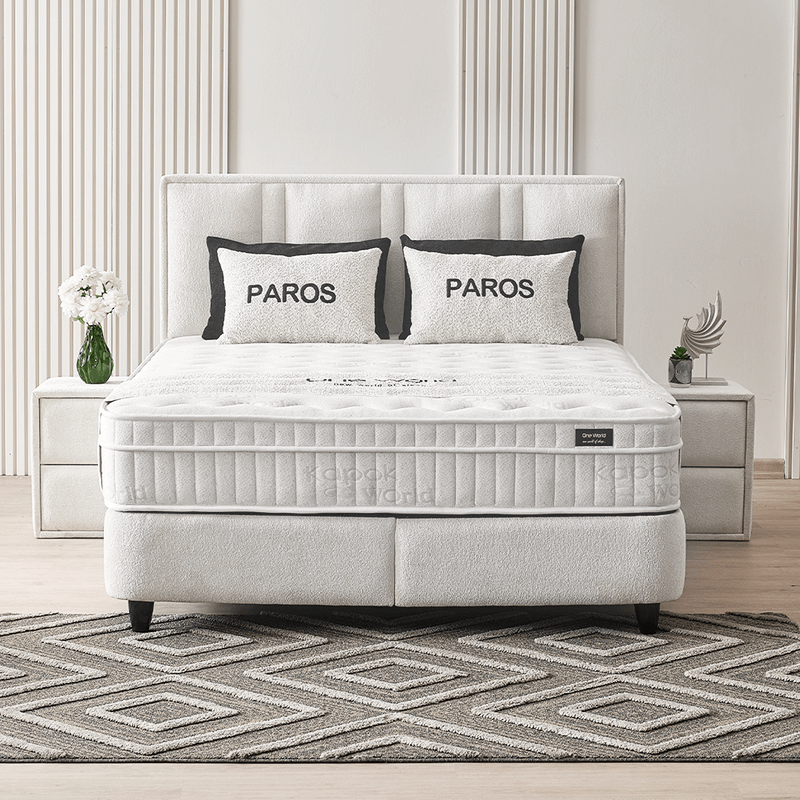 Тапицирана спалня с матрак PAROS 160 х 200 – крем AN